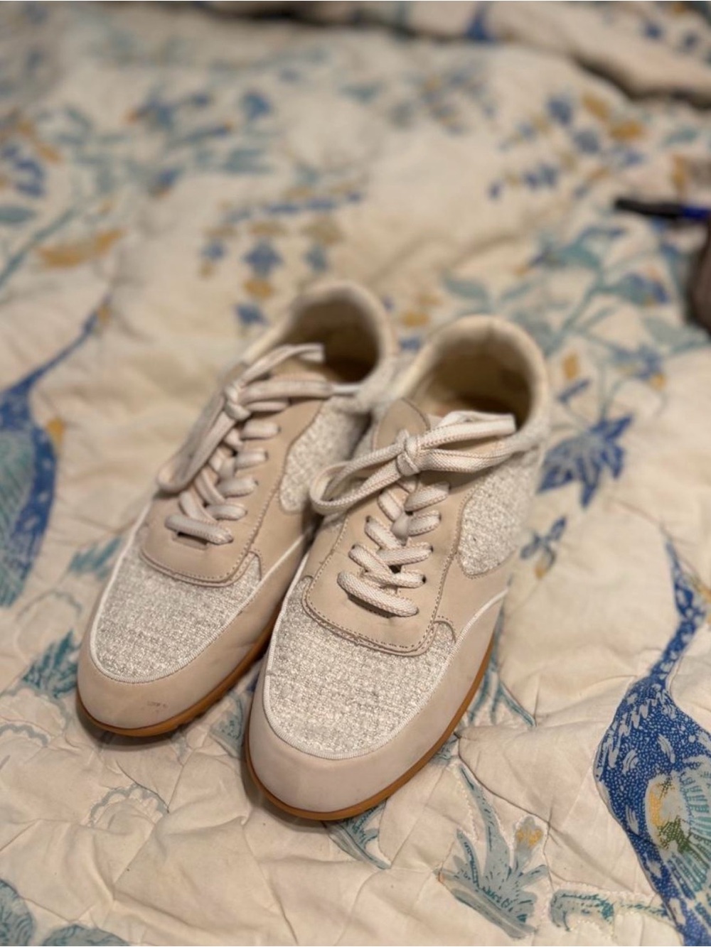 Women's Neutral Knit & Leather Casual Sneakers - Cream